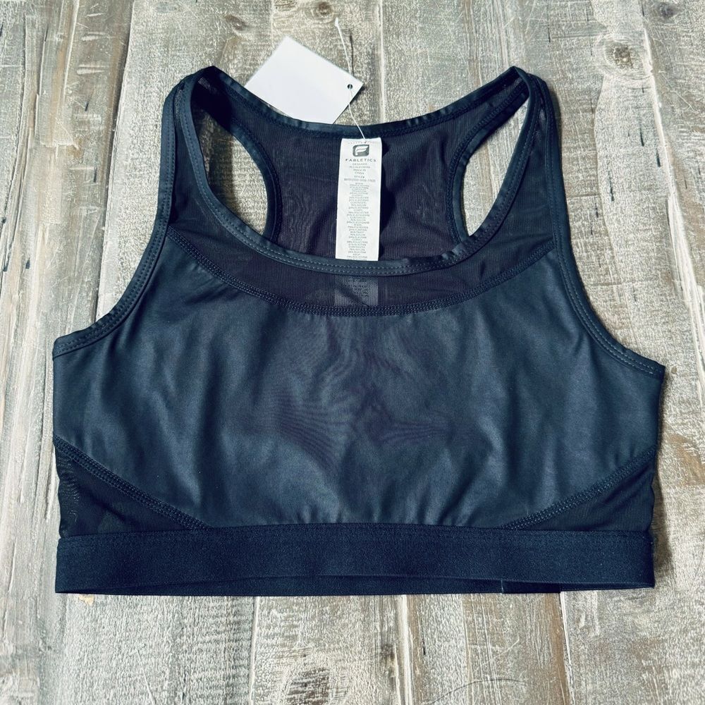 Fabletics Black Compression Support Mesh Sports Bra XS